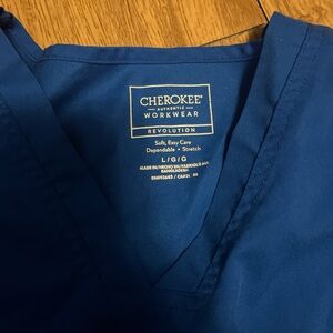 Cherokee Workwear V-Neck Scrub Top in Blue